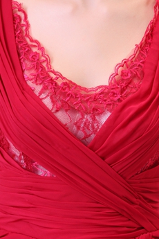 Short Sleeves V-Neckline Red Chiffon Formal Evening Dress 