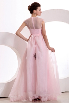 Jewel Neckline Pink Organza Princess Quinceanera Dress 