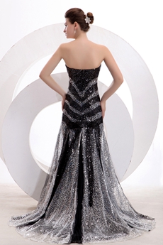 Generous Black & Silver Sequined Sparkled Pageant Dress 