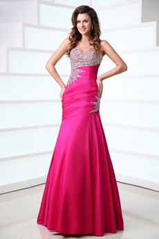 Glamour Sweetheart Fuchsia Satin Prom Party Dress With Great Handwork 