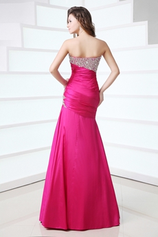 Glamour Sweetheart Fuchsia Satin Prom Party Dress With Great Handwork 