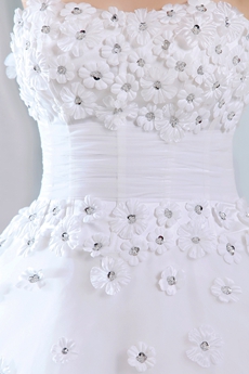Strapless Ball Gown Daisy Flower Wedding Dress Corset Back 