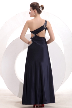 Exquisite One Shoulder Ankle Length Black Cocktail Dress 