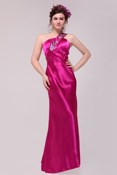 Sassy One Straps A-line Fuchsia Satin Graduation Dress With Crystals