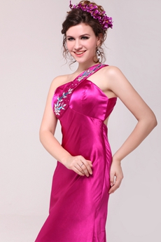 Sassy One Straps A-line Fuchsia Satin Graduation Dress With Crystals