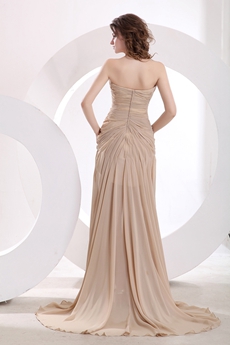 Low-cut Sweetheart Champagne Prom Dress Front Slit