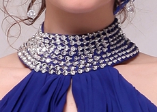 Front Keyhole A-line Royal Blue Evening Dress High Collar 