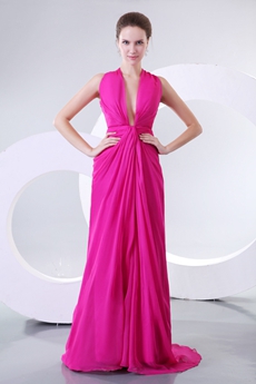 Sexy Crossed Straps Back Fuchsia Prom Party Dress 