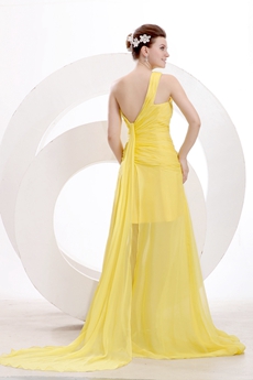 One Straps A-line Full Length Yellow Graduation Dress For College 