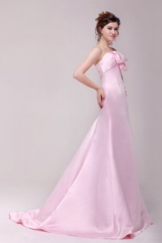 Sweet A-line Full Length Pink Satin Formal Evening Dress 