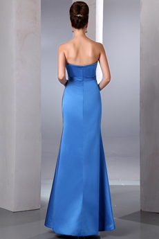 Strapless A-line Blue Satin Prom Party Dress 