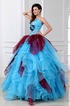Fantatics Colorful Blue & Burgundy Sweet 15 Dress 