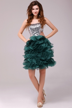 Fancy Dark Green And & Silver Puffy Mini Length Sweet 16 Dress 