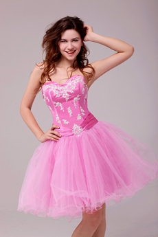 Lovely Puffy Mini Length Pink Sweet Sixteen Dress With Lace Appliques 