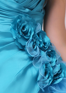 Cute Short Length Blue Homecoming Dress With Handmade Flowers 