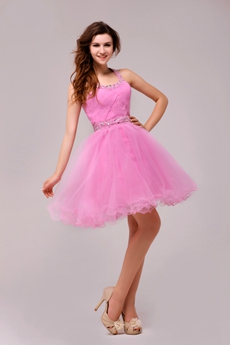 Exclusive Top Halter Pink Tulle Sweet Sixteen Dress 