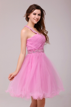 Exclusive Top Halter Pink Tulle Sweet Sixteen Dress 