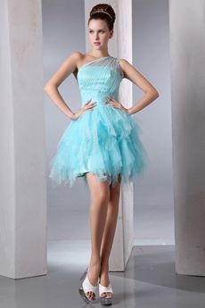 Sassy One Shoulder Blue Puffy Sweet 16 Dress With Diamonds 