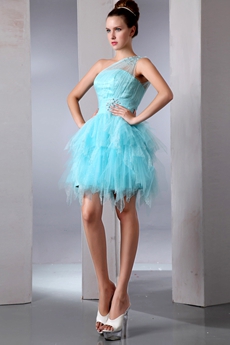 Sassy One Shoulder Blue Puffy Sweet 16 Dress With Diamonds 