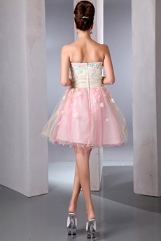 Cute Champagne And Pink Tulle Puffy Sweet Sixteen Dress 