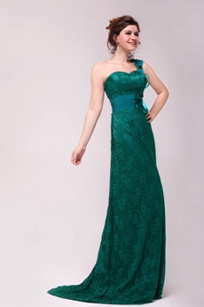 Affordable One Straps Hunter Green Lace Formal Evening Dress 