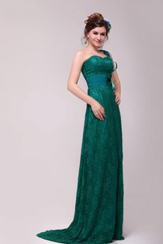 Affordable One Straps Hunter Green Lace Formal Evening Dress 