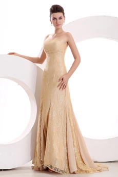 Charming A-line Full Length Champagne Lace Formal Evening Dress