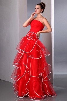 Special Puffy Tulle Red Princess Quinceanera Dress With White Straps 