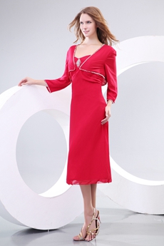 Glamour Tea Length Red Mother Of The Groom Dress 