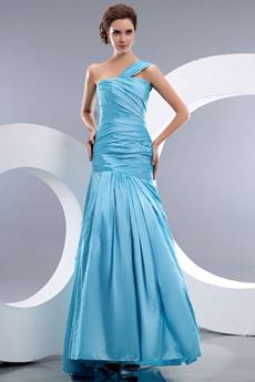 Graceful One Straps Dropped Waist Blue Prom Dress 