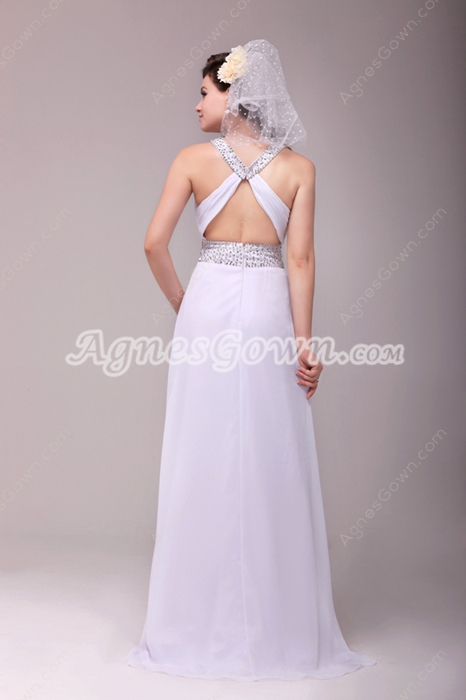 Crossed Straps A-line White Chiffon Summer Beach Wedding Dress Front Slit 