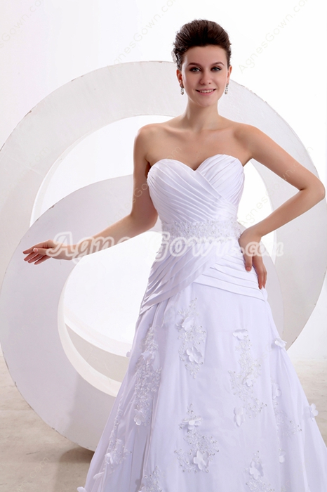 Affordable Sweetheart A-line Full Length Lace Wedding Dress Corset Back 