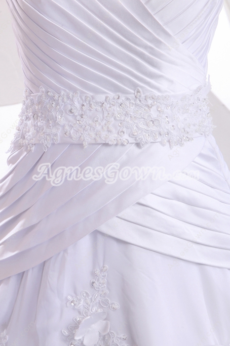 Affordable Sweetheart A-line Full Length Lace Wedding Dress Corset Back 