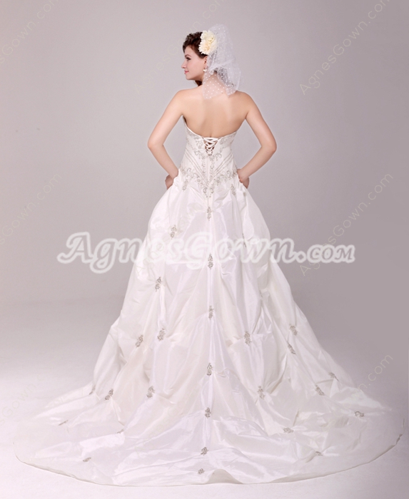 2016 Classy Strapless Taffeta Plus Size Wedding Dress With Embroidery 