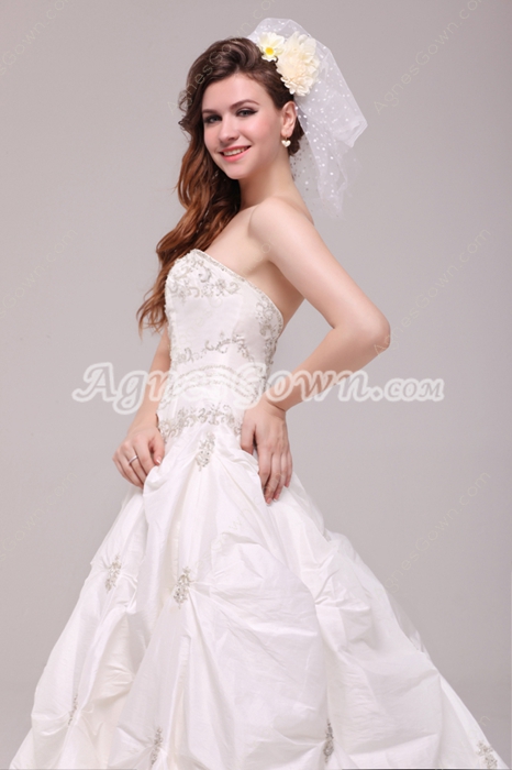 2016 Classy Strapless Taffeta Plus Size Wedding Dress With Embroidery 