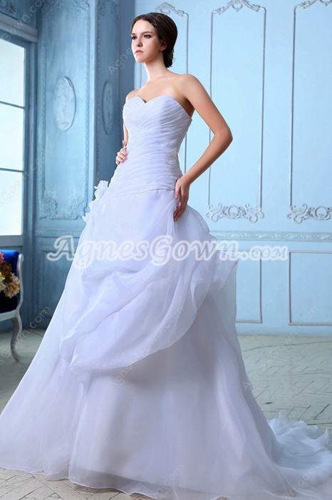 Breathtaking White Organza Wedding Dress Asymmetrical Waist 