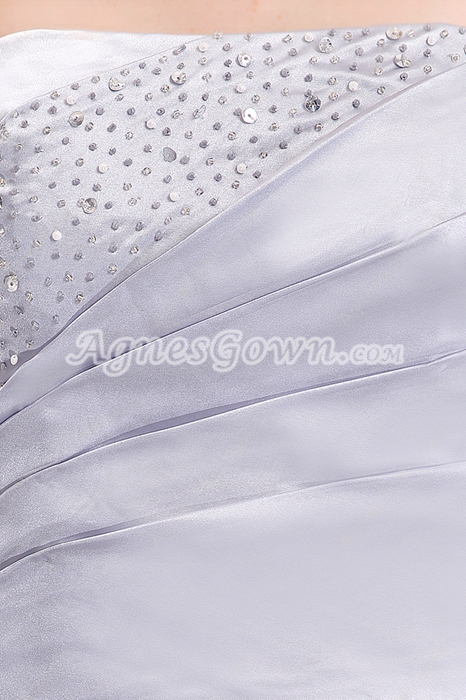 Graceful Strapless A-line Silver Satin Modest Prom Dress 
