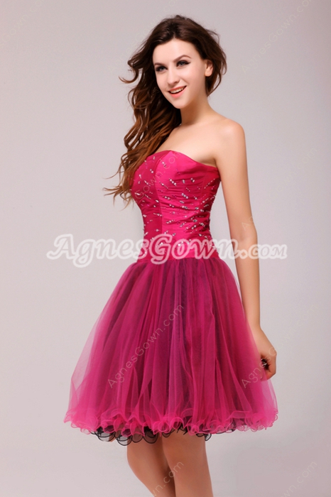 Gentle Hot Pink & Black Mini Length Sweet Sixteen Dress 