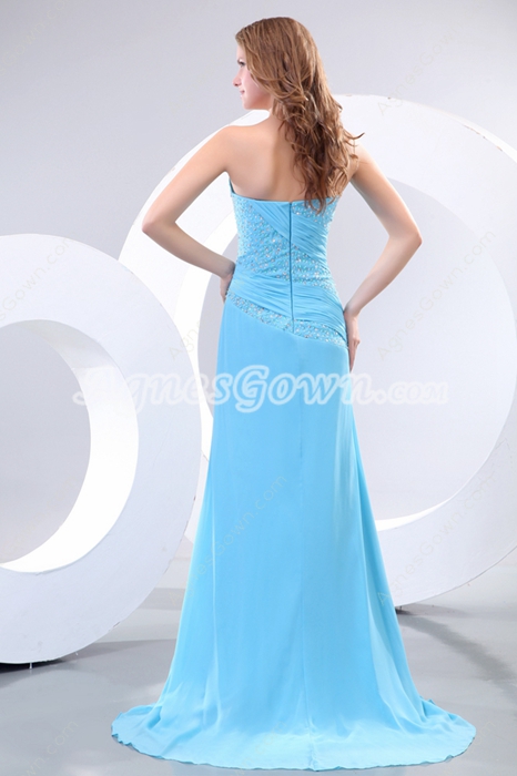 Dazzling Sheath Full Length Blue Formal Evening Dress With Beads 