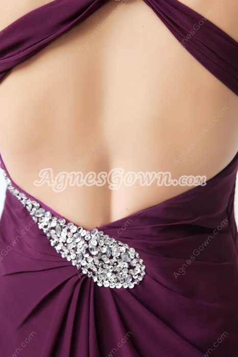 Glamour One Straps Grape Chiffon Evening Gown 