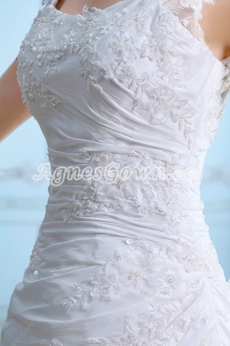 Exclusive Cap Sleeves Taffeta & Tulle Bridal Dress 