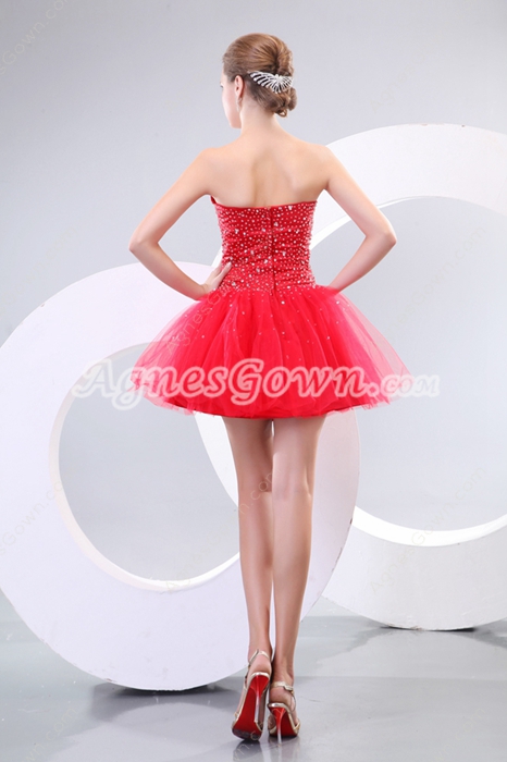 Chic Sweetheart Puffy Short Length Red Damas Dress With Heavy Beads 