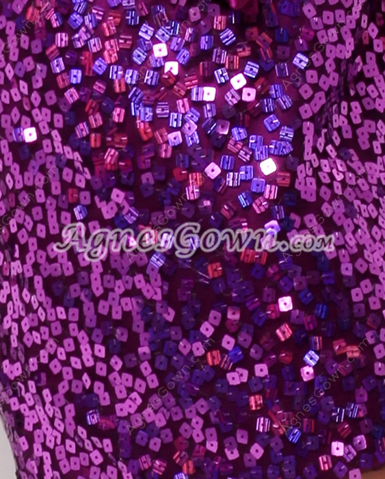 Attractive Mini Length Purple Sparkled Sequined Cocktail Dress 