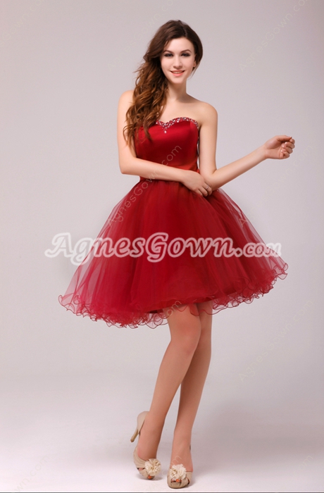Sassy Short Puffy Knee Length Red Sweet Sixteen Dress 
