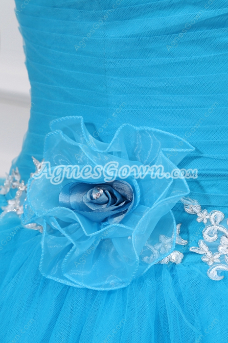 Sassy One Straps Blue Tulle Sweet 15 Dress