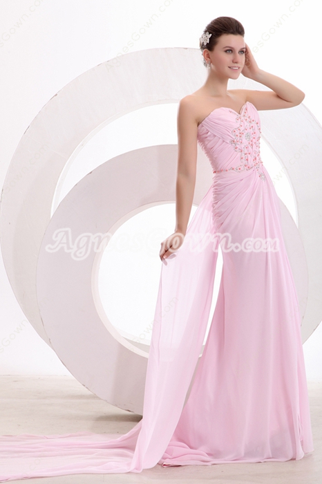 Delicate Sweetheart A-line Pink Chiffon Engagement Dress 