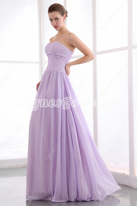 Sassy A-line Full Length Lilac Chiffon Prom Party Dress 