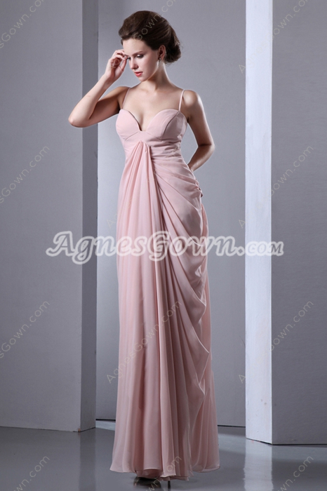 Noble Spaghetti Straps Ankle Length Pink Prom Dress