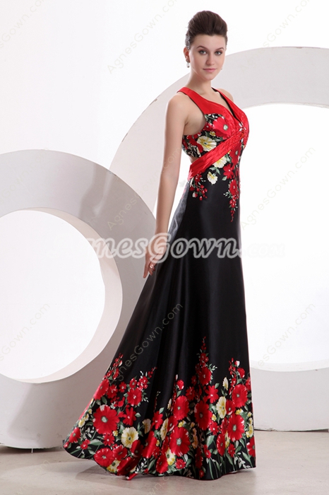 Special Halter Red & Black Printed Evening Maxi Dress 