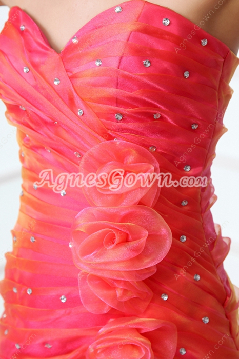 Colorful Orange & Fuchsia Rainbow Prom Dress Front Slit